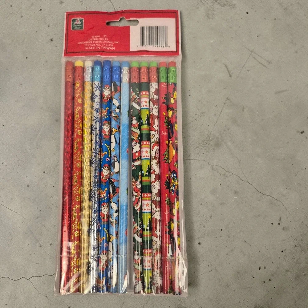 Vintage Christmas Pencils 12 Pack Santa‎ Penguin Holiday School Party #2 Lead